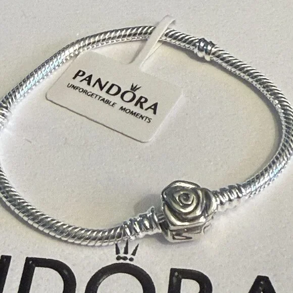 Authentic Pandora, SIZE 22CM, Silver Rose Clasp Chain Bracelet - Picture 5 of 8
